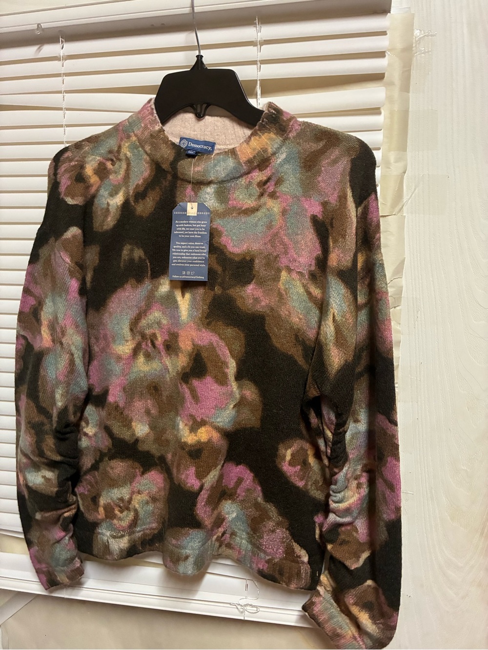 Democracy Floral Crewneck Sweater in Black, Pink & Green
